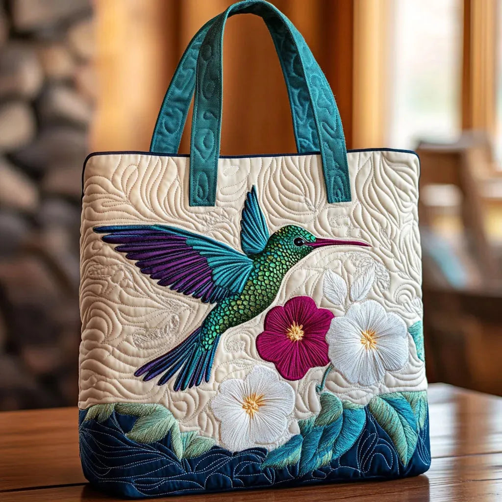 Gequilted Tas - Kolibrie en Witte Bloem