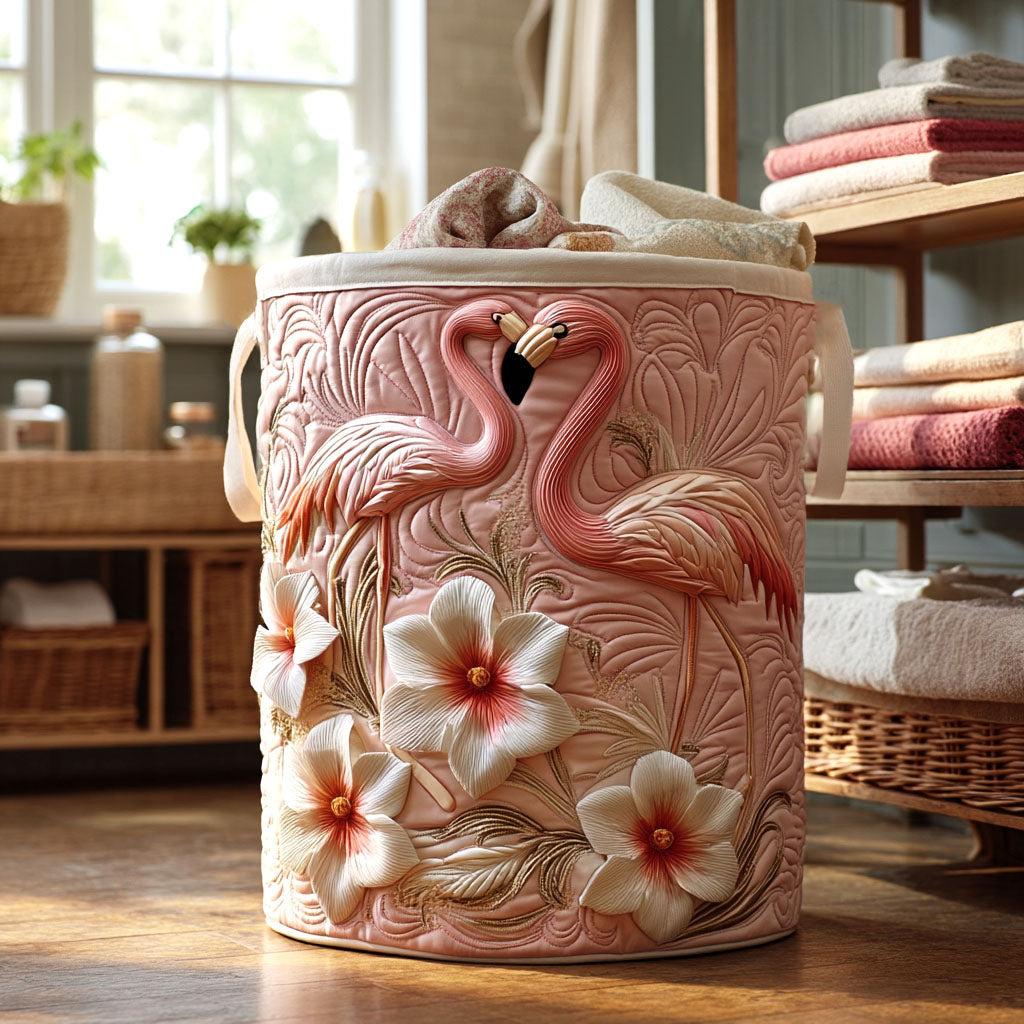 Gestoffeerde Wasmand - Bloemige Flamingo