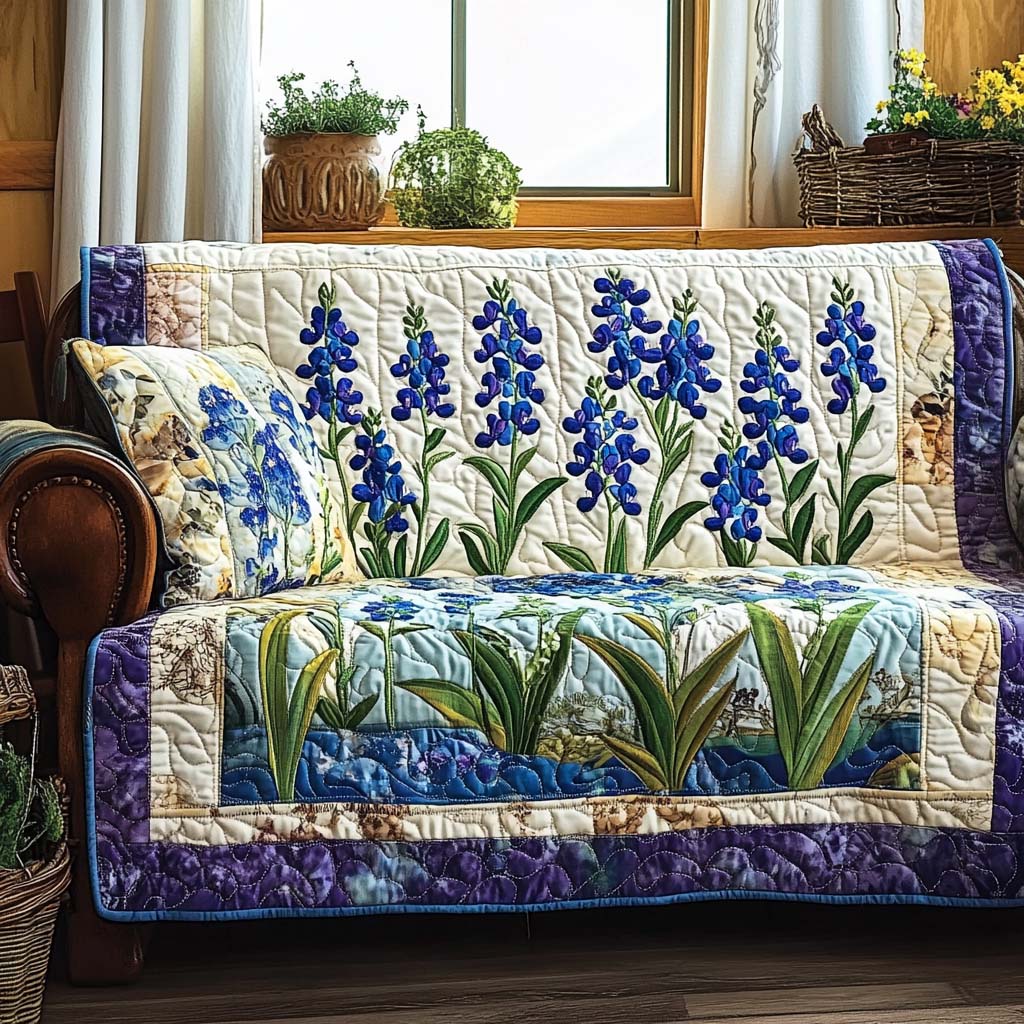 Marieke - Gewatteerde bankhoes Bloemen Blauw van Veld