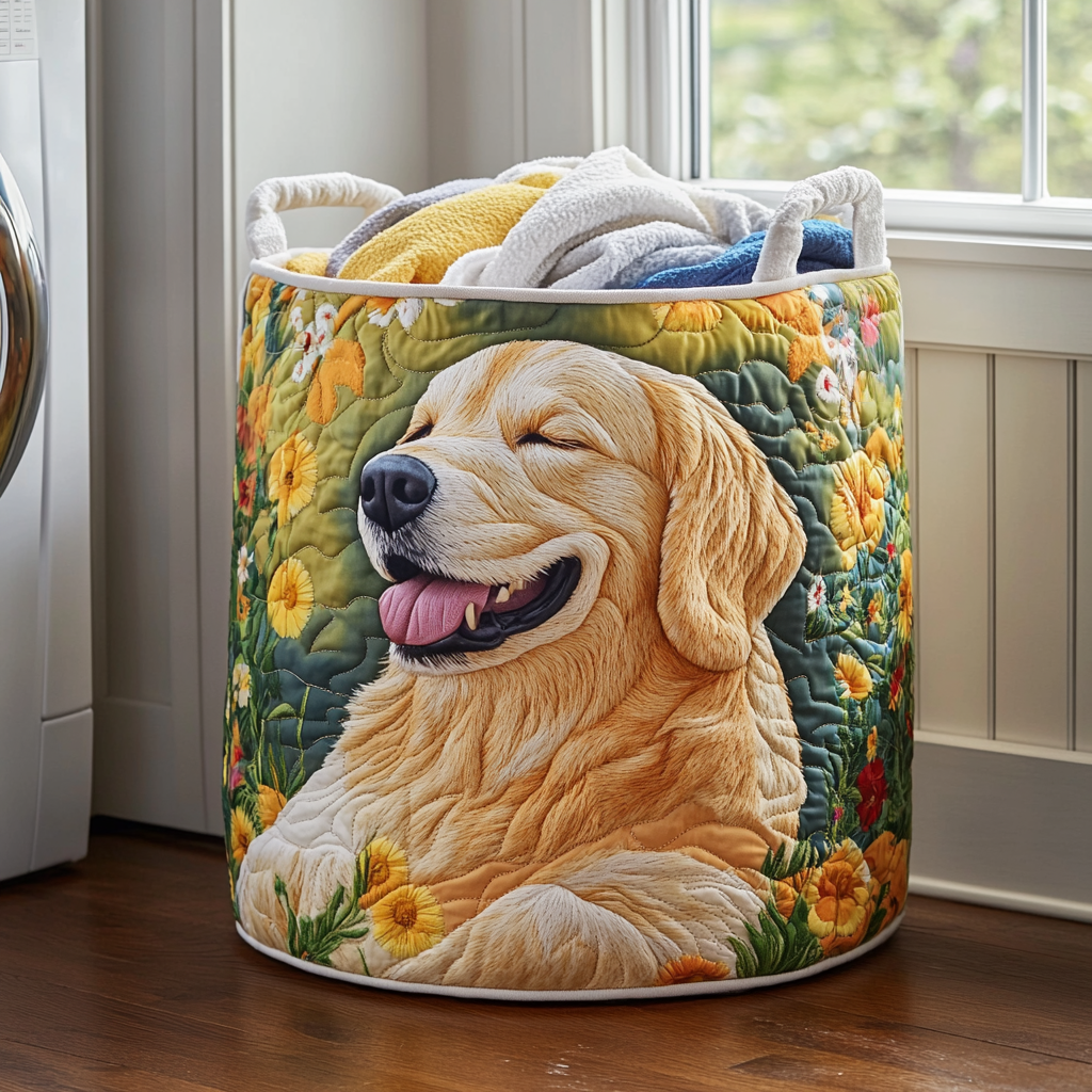 Gevoerde Wasmand - Gouden Retrievers Bloemmotief