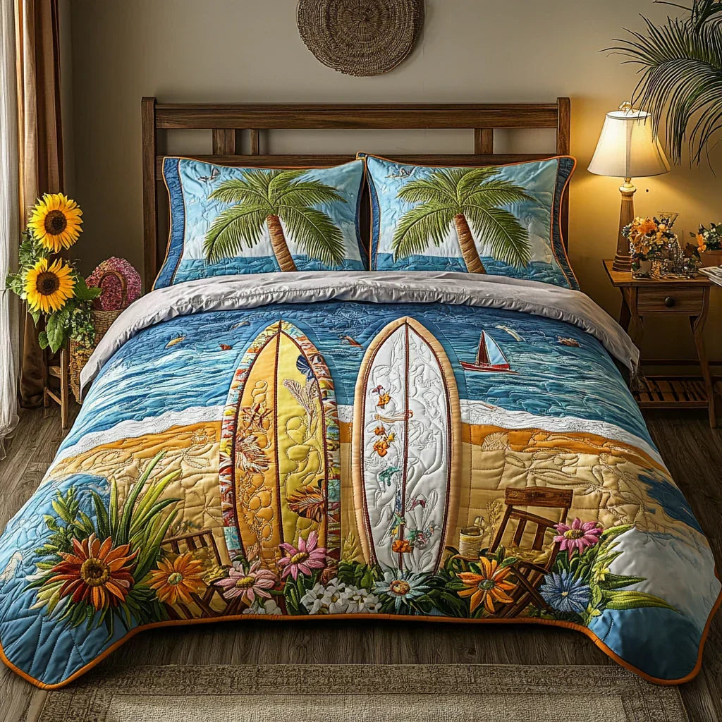 3-delige gestikte bedset - Brise de l'Île