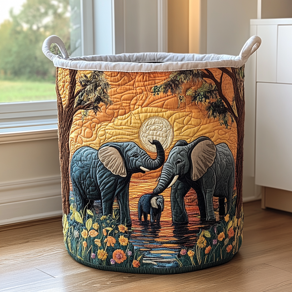Gestoffeerde Wasmand - Rustieke Olifant