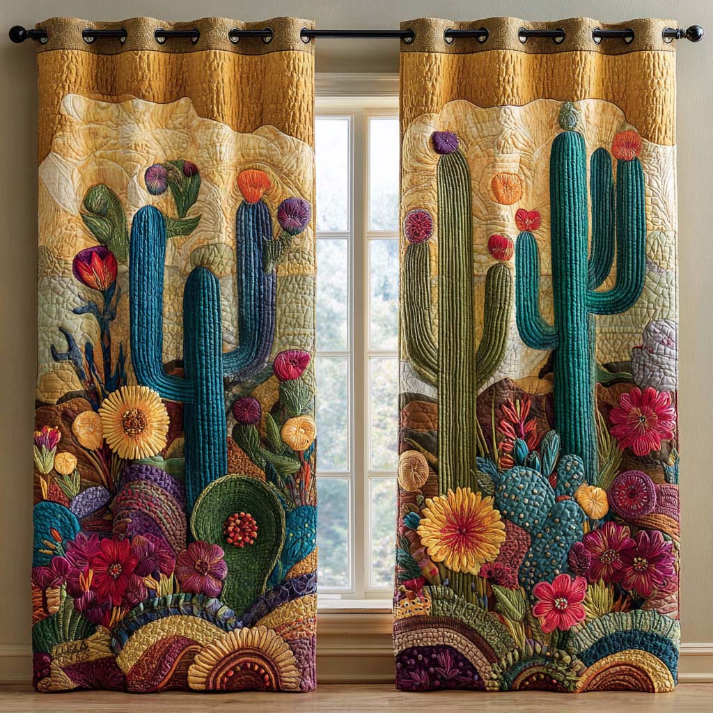 Lotte - Gewatteerde gordijnen Turquoise Cactusbloem