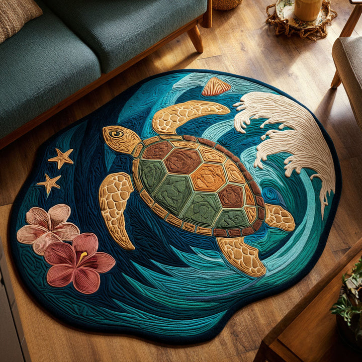 Bo - Decoratief vloerkleed Gepersonaliseerd Vorm van Schildpad Zee Tropisch