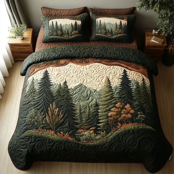 3-delige gestikte bedset - Wandeling in het Bos
