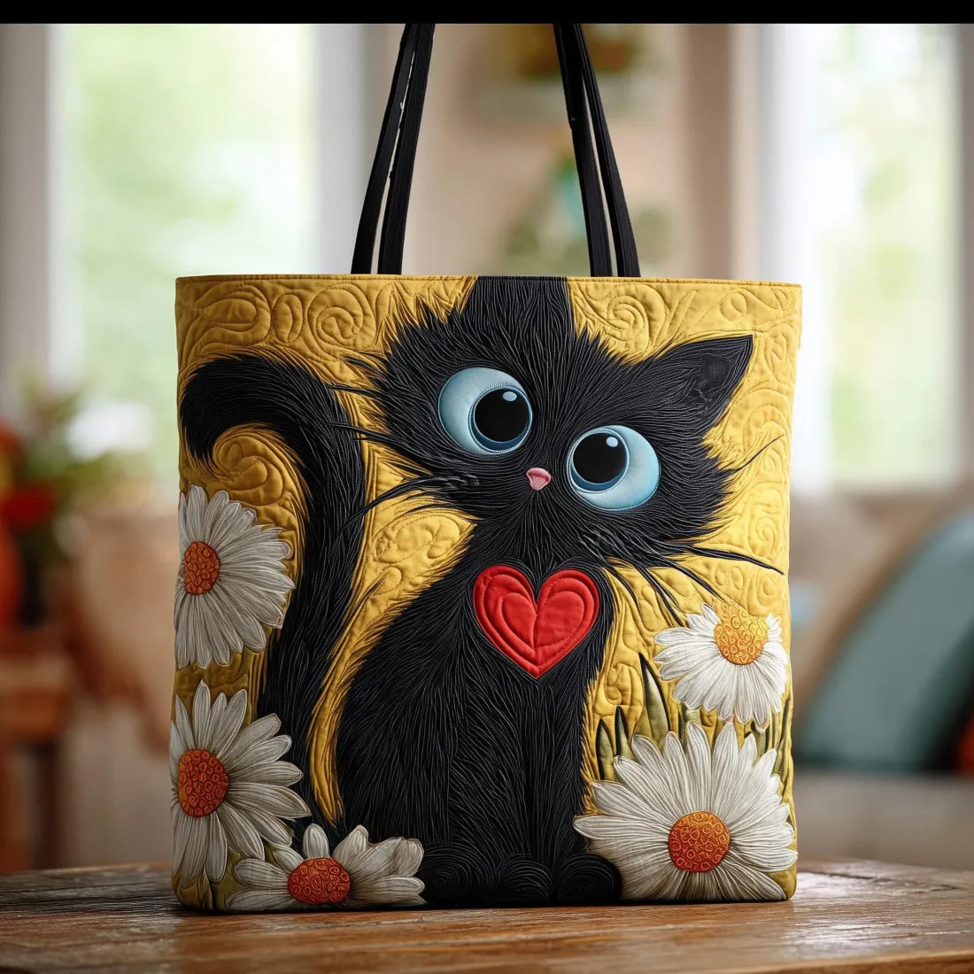 Bolso - Gato Negro con Margaritas — imagen 1