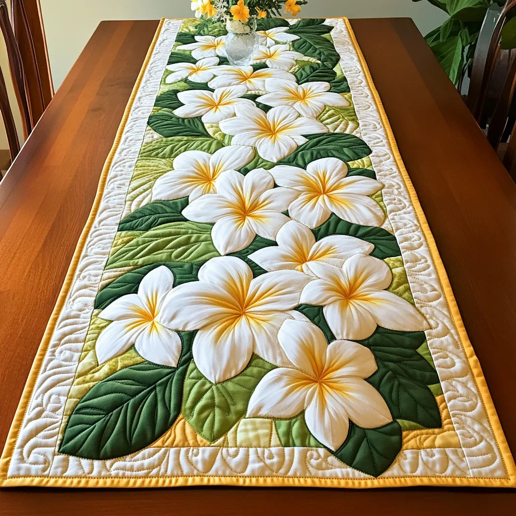 Camino de mesa acolchado - Flor de Plumeria — imagen 1