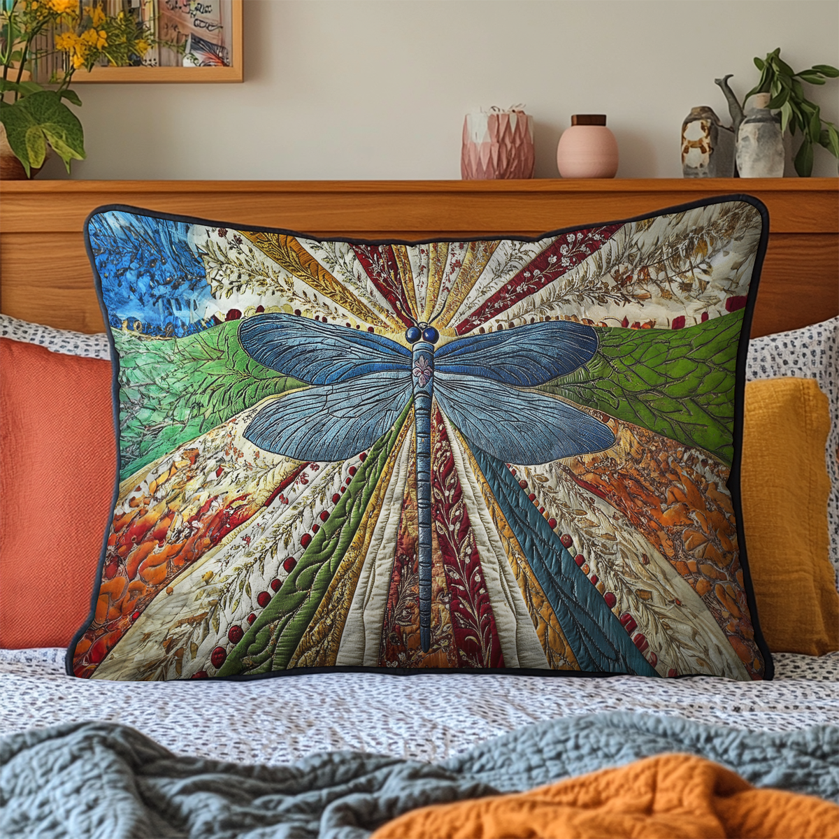 Funda de Almohada Acolchada Golden Dragonfly