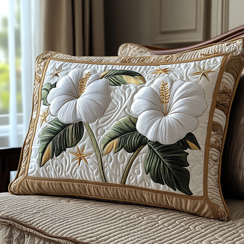 Funda de Almohada Acolchada de Hibisco Blanco — imagen 1