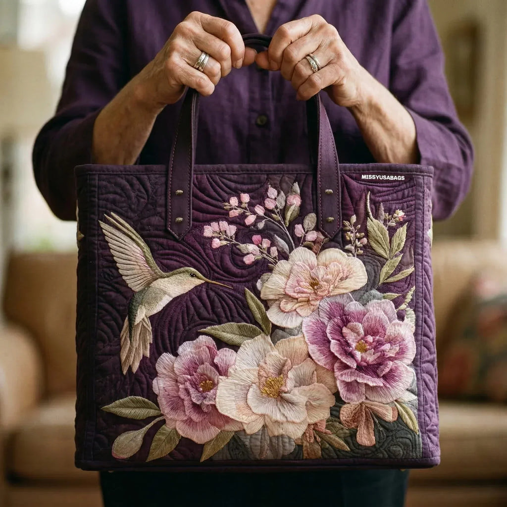 Handgemaakte Gequiltede Tas - Kolibries en Orchideeën