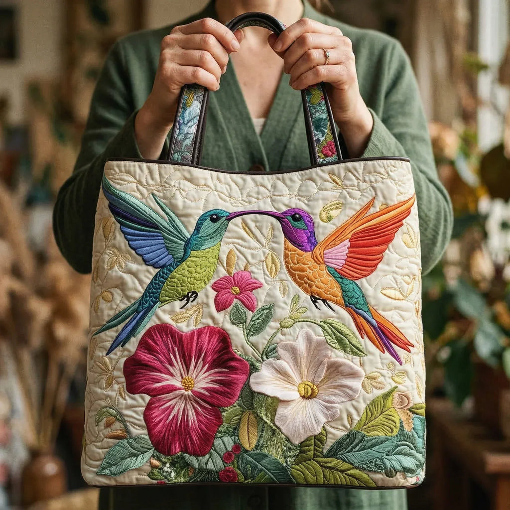 Gevoerde Tas - Kolibrie en Witte Bloemen